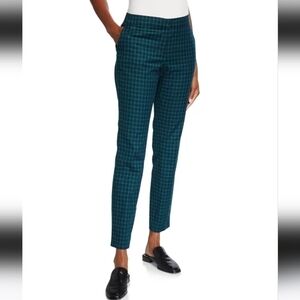 Lafayette 148 New York Manhattan Plaid Pants 2 Navy Green Ankle Length Office
